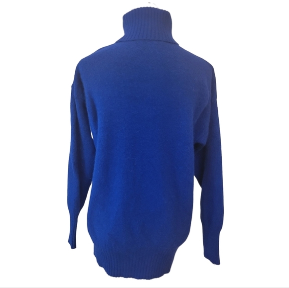 Vintage 90's Gap Cobalt Blue Long Wool Turtleneck Sweater Size Medium - Picture 3 of 3